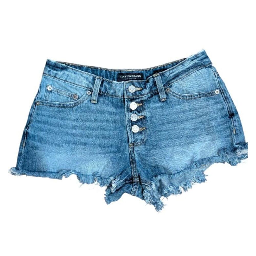 Lucky Brand The Cut Off Denim Jean Shorts High Rise Raw Hem Blue Women Size 2/26